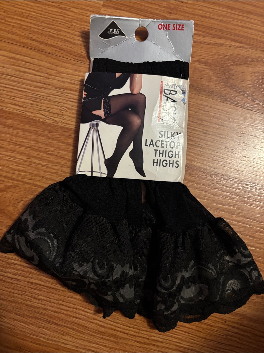 Simply Black Silky Lace-Top Thigh Highs - Black